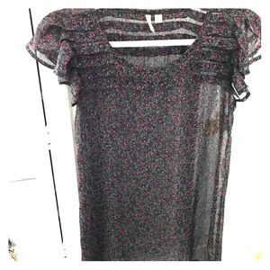 Frenchi Sheer Black Floral Top Size Medium